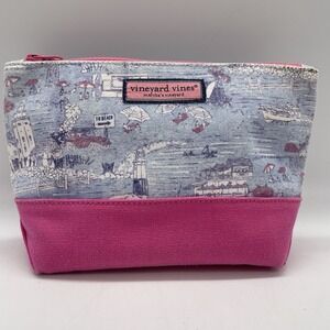 Vineyard Vines Cosmetics Bag Pink Scenic‎ Design Canvas Zip Marthas Vineyard Zip